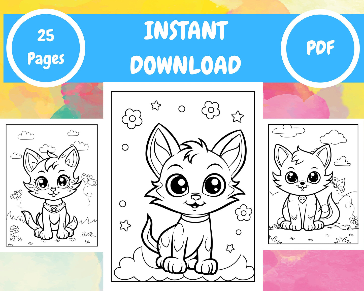 Kitten Coloring Pages | 25 Pages | Cute Coloring Pages | For Kids and Adults | Digital Download