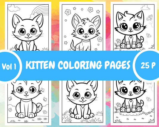 Kitten Coloring Pages | 25 Pages | Cute Coloring Pages | For Kids and Adults | Digital Download