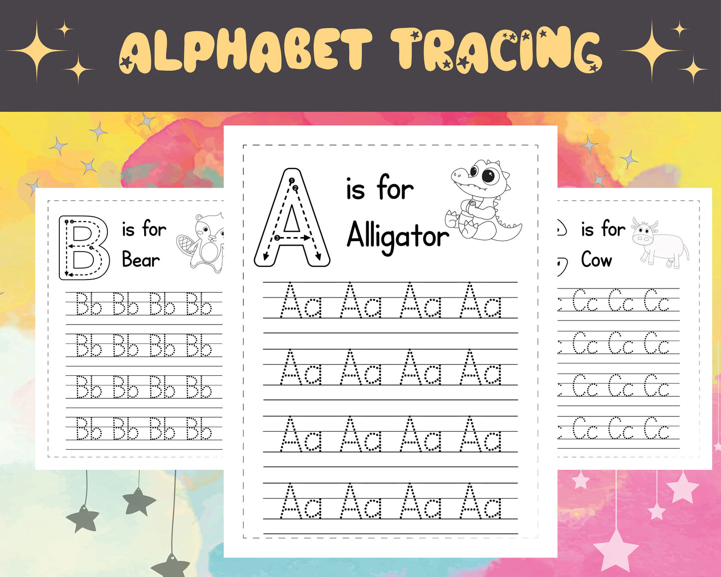 26 Printable Alphabet Tracing Worksheets (A–Z) – Upper & Lowercase Letter Practice for Preschool & Kindergarten