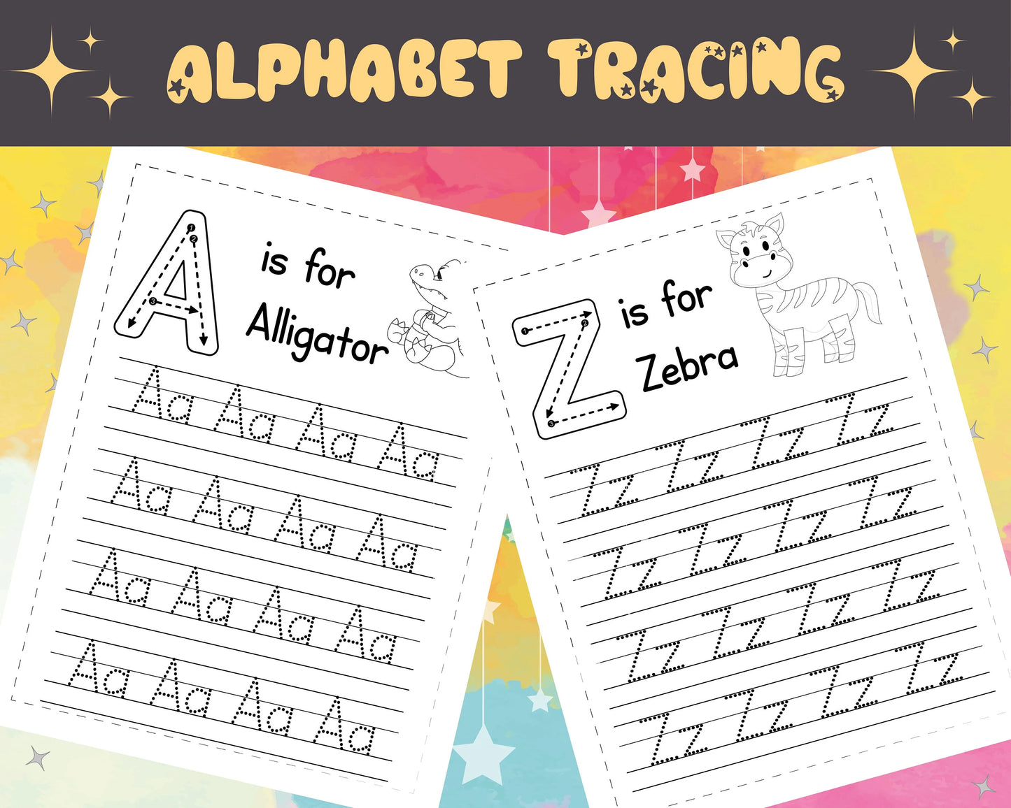 26 Printable Alphabet Tracing Worksheets (A–Z) – Upper & Lowercase Letter Practice for Preschool & Kindergarten