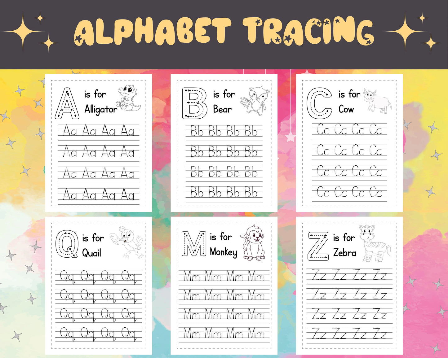 26 Printable Alphabet Tracing Worksheets (A–Z) – Upper & Lowercase Letter Practice for Preschool & Kindergarten