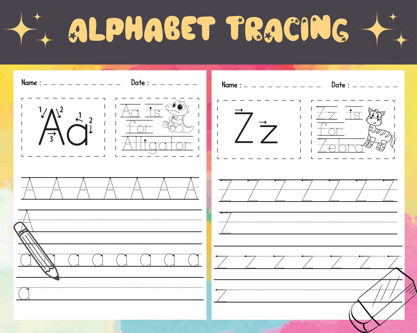 26 Printable Alphabet Upper & Lowercase Worksheets – Preschool & Kindergarten Phonics Practice
