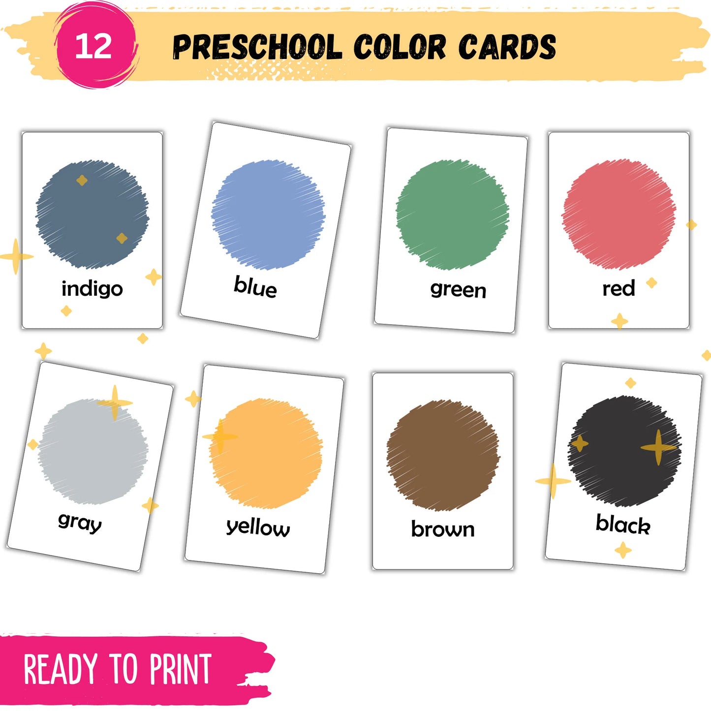Montessori Color Flashcards | 12 Printable Educational Cards | Instant Download