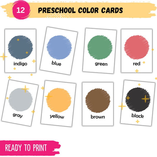 Montessori Color Flashcards | 12 Printable Educational Cards | Instant Download