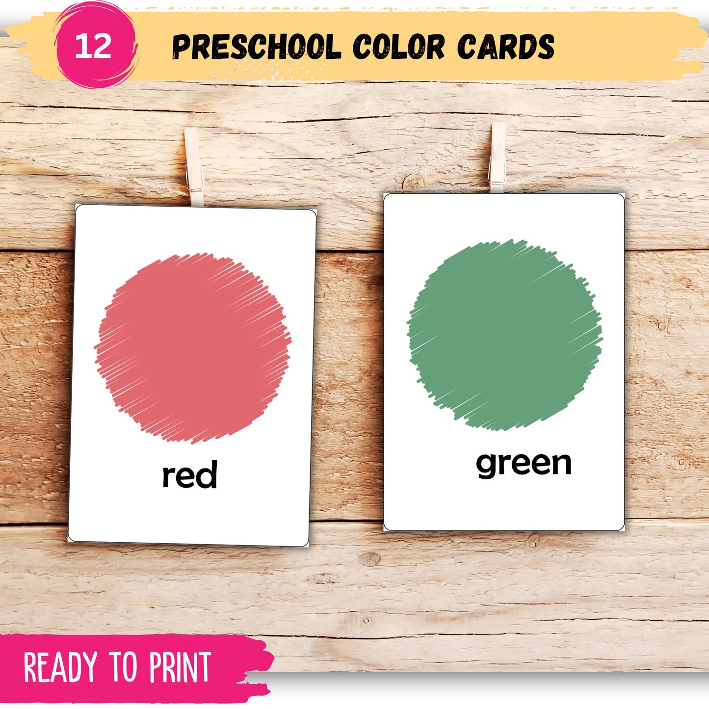 Montessori Color Flashcards | 12 Printable Educational Cards | Instant Download